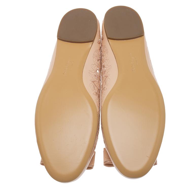 Pre Owned Salvatore Ferragamo Beige Laser Cut Leather Varina Ballet Flats Size 41