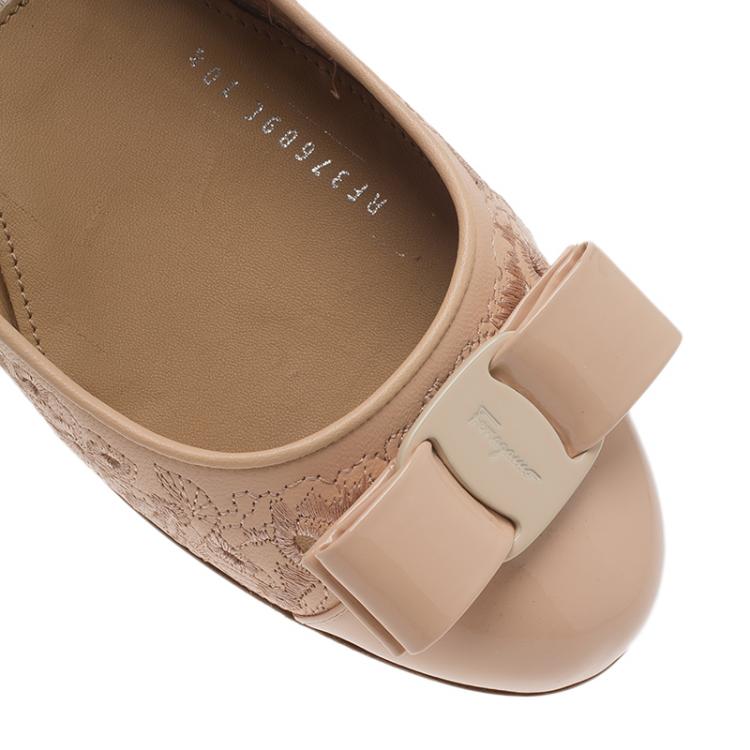 Pre Owned Salvatore Ferragamo Beige Laser Cut Leather Varina Ballet Flats Size 41