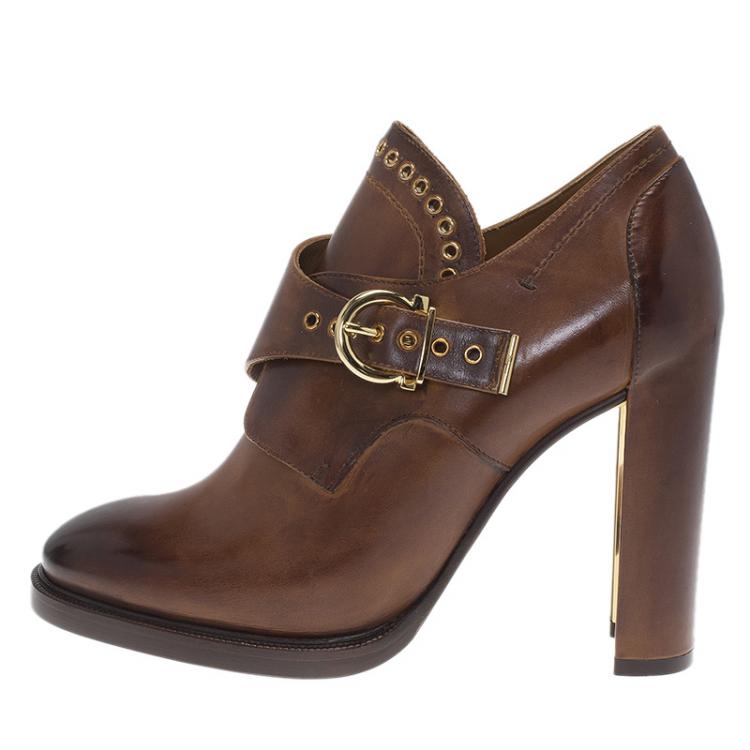 Pre Owned Salvatore Ferragamo Brown Leather Nevers Boots Size 39.5