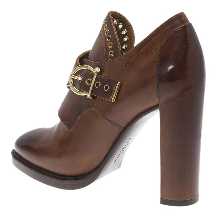 Pre Owned Salvatore Ferragamo Brown Leather Nevers Boots Size 39.5
