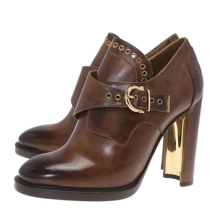 Pre Owned Salvatore Ferragamo Brown Leather Nevers Boots Size 39.5