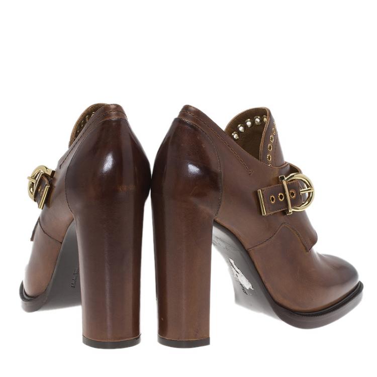 Pre Owned Salvatore Ferragamo Brown Leather Nevers Boots Size 39.5