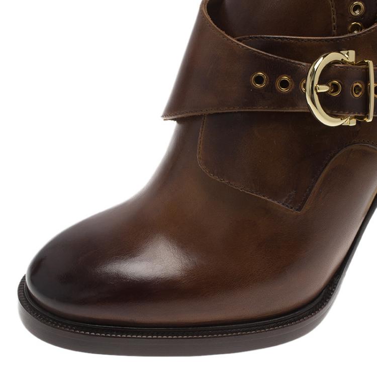 Pre Owned Salvatore Ferragamo Brown Leather Nevers Boots Size 39.5
