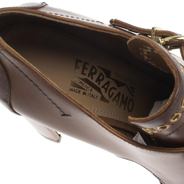 Pre Owned Salvatore Ferragamo Brown Leather Nevers Boots Size 39.5