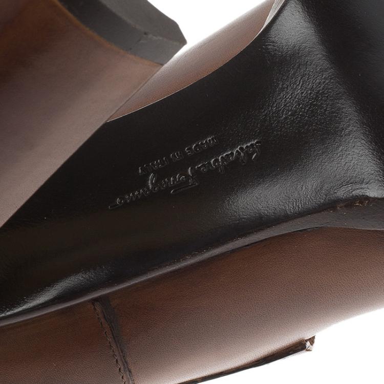 Pre Owned Salvatore Ferragamo Brown Leather Nevers Boots Size 39.5