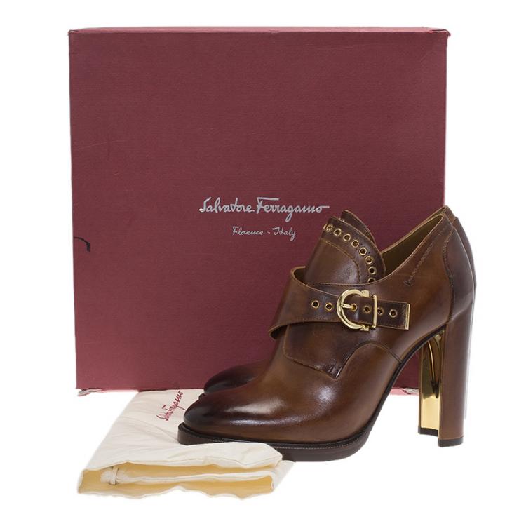 Pre Owned Salvatore Ferragamo Brown Leather Nevers Boots Size 39.5