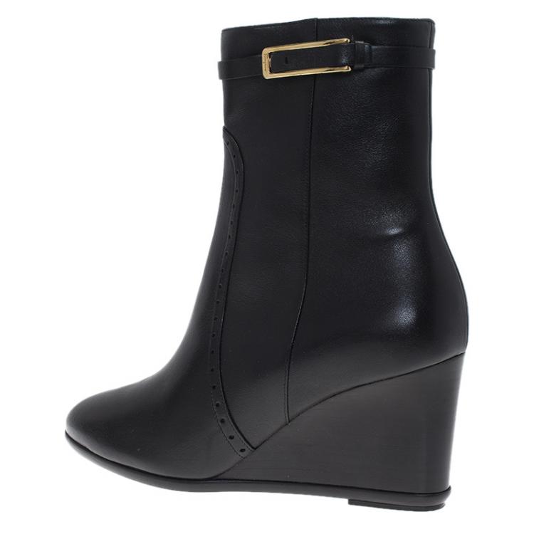 Pre Owned Salvatore Ferragamo Black Leather Navy Ankle Boots Size 39.5
