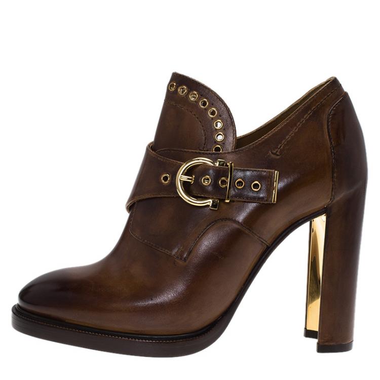 Pre Owned Salvatore Ferragamo Brown Leather Nevers Boots Size 38.5