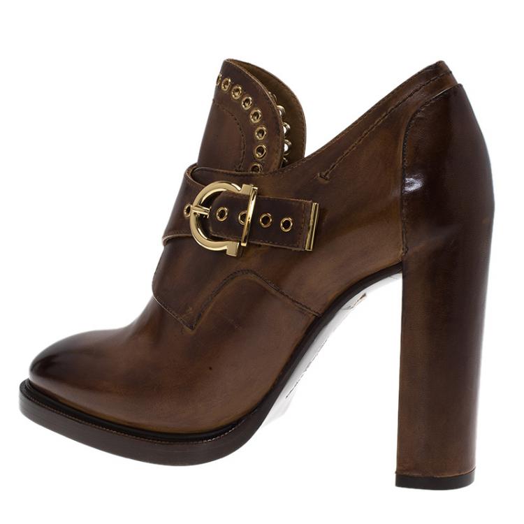 Pre Owned Salvatore Ferragamo Brown Leather Nevers Boots Size 38.5