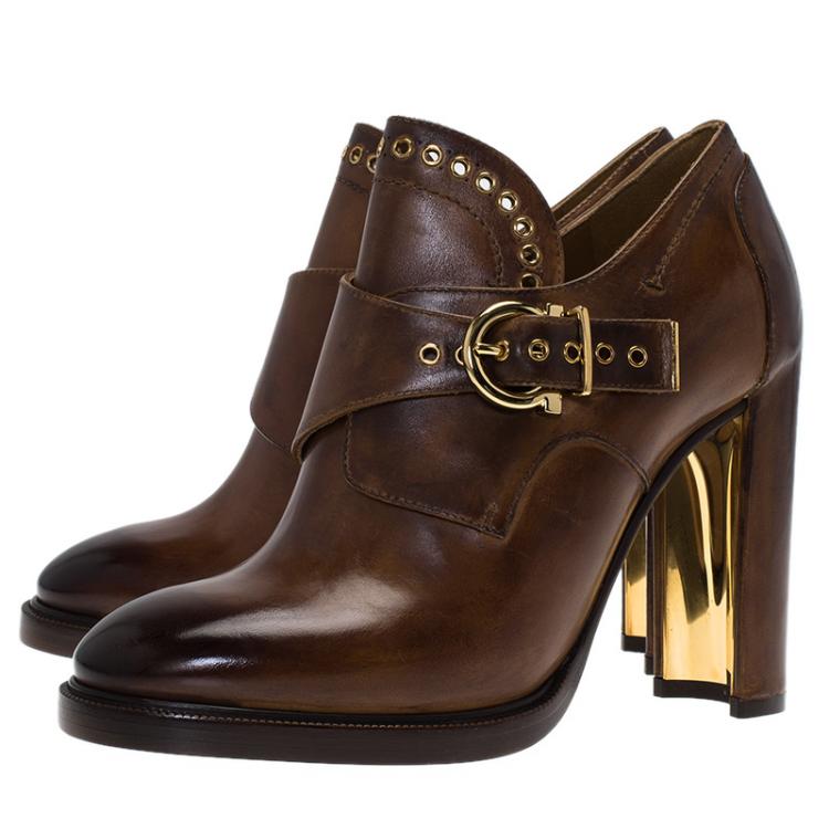 Pre Owned Salvatore Ferragamo Brown Leather Nevers Boots Size 38.5