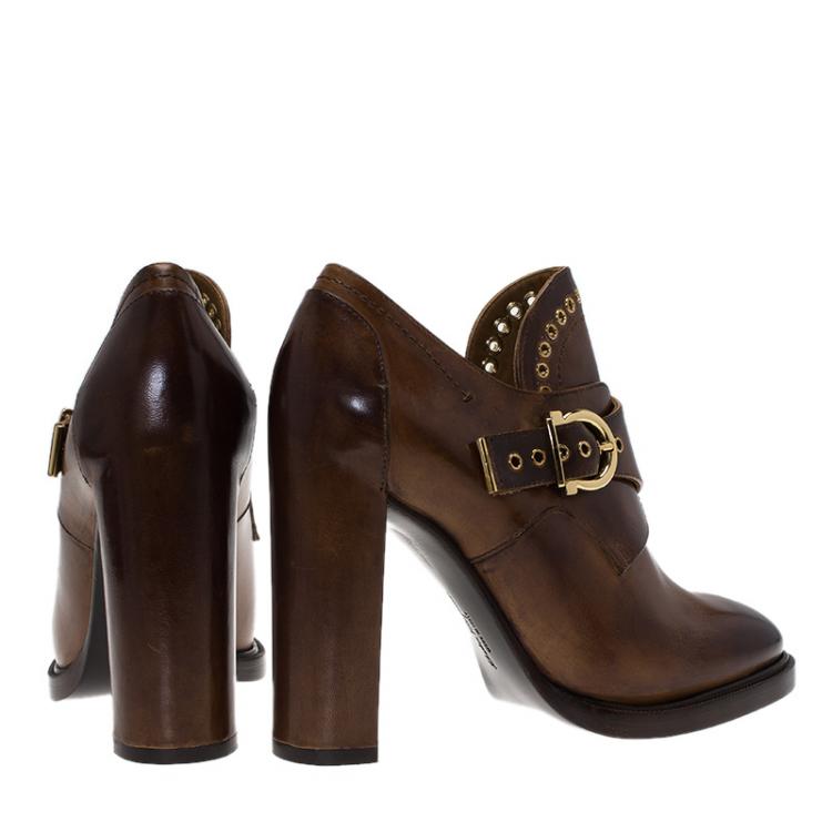 Pre Owned Salvatore Ferragamo Brown Leather Nevers Boots Size 38.5