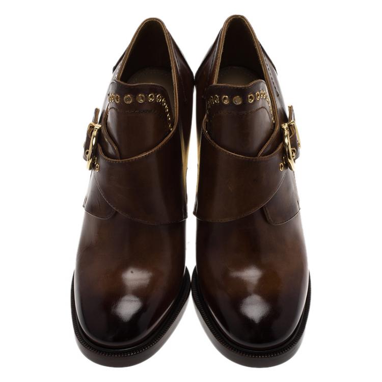 Pre Owned Salvatore Ferragamo Brown Leather Nevers Boots Size 38.5