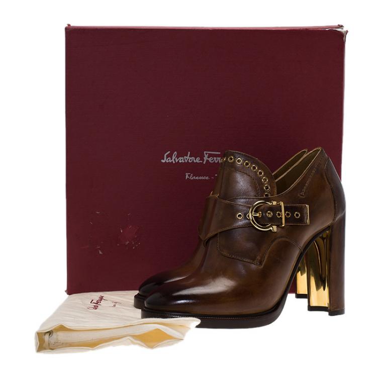 Pre Owned Salvatore Ferragamo Brown Leather Nevers Boots Size 38.5