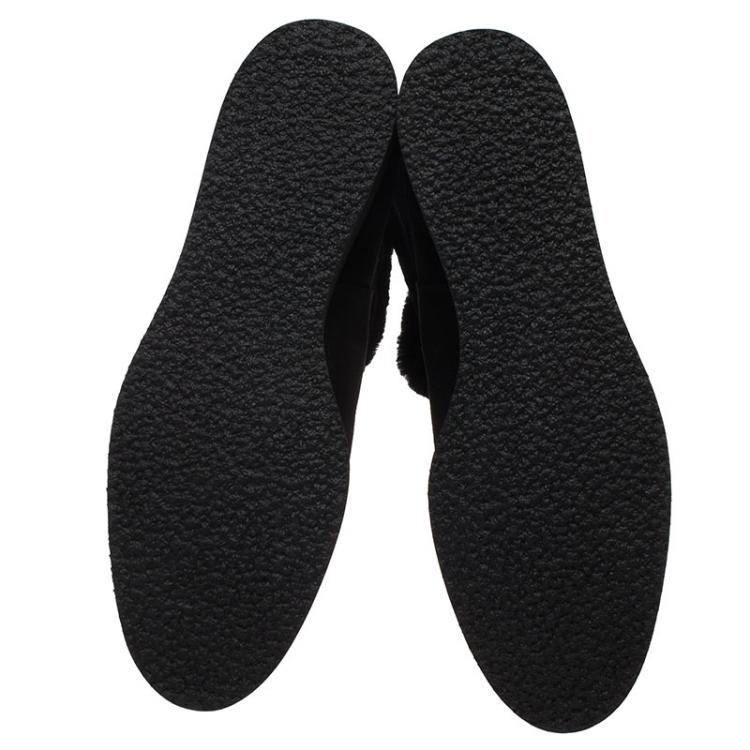 Pre Owned Salvatore Ferragamo Black Suede and Shearling 'My Ease' Mid Calf Boots Size 40.5