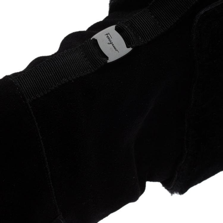 Pre Owned Salvatore Ferragamo Black Suede and Shearling 'My Ease' Mid Calf Boots Size 40.5