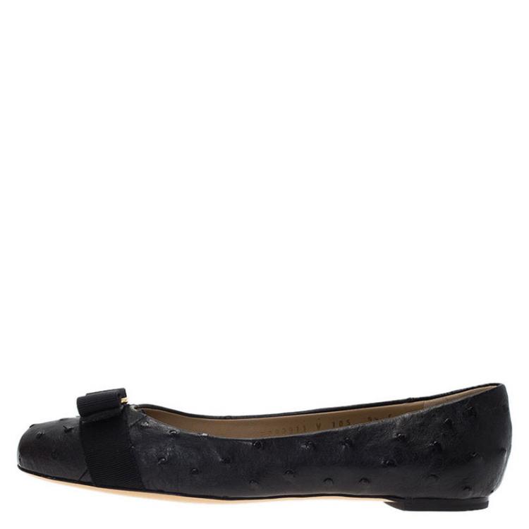 Pre Owned Salvatore Ferragamo Black Ostrich Leather Varina Ballet Flats Size 40