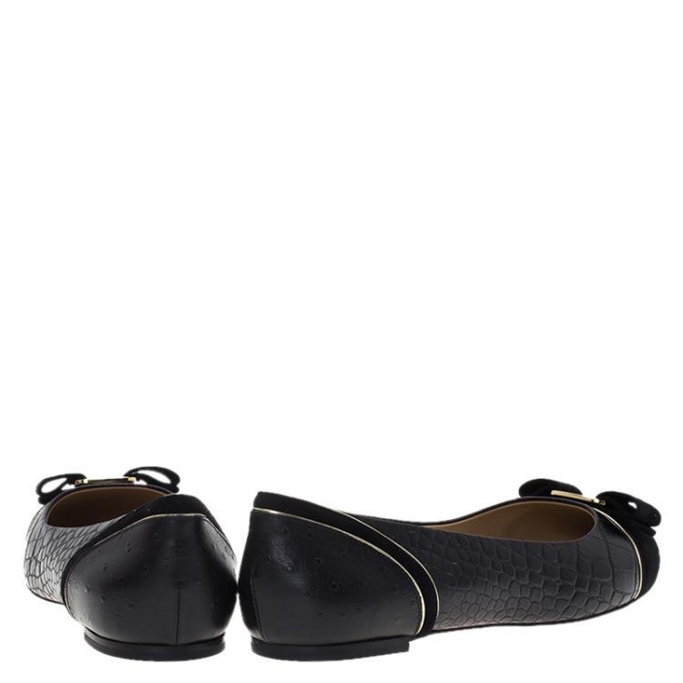 Pre Owned Salvatore Ferragamo Black Leather and Suede Varina Luxury Ballet Flats Size 40