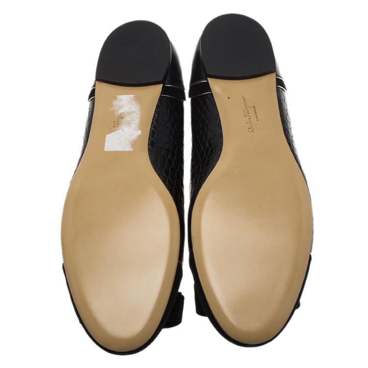 Pre Owned Salvatore Ferragamo Black Leather and Suede Varina Luxury Ballet Flats Size 40