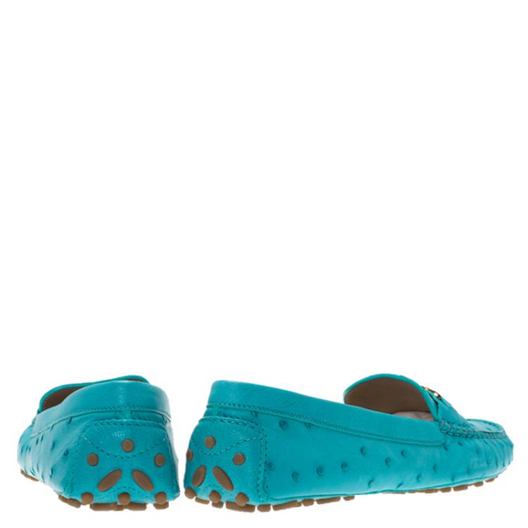 Pre Owned Salvatore Ferragamo Turquoise Ostrich Leather Saba Loafers Size 41.5