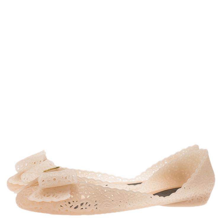 Pre Owned Salvatore Ferragamo Cream Nilly Jelly Bow Ballet Flats Size 40.5