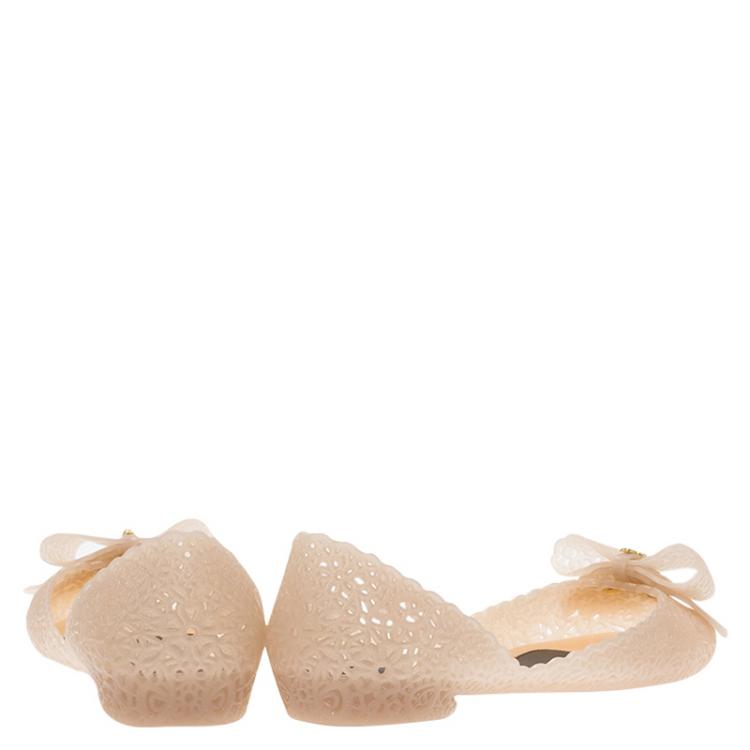 Pre Owned Salvatore Ferragamo Cream Nilly Jelly Bow Ballet Flats Size 40.5