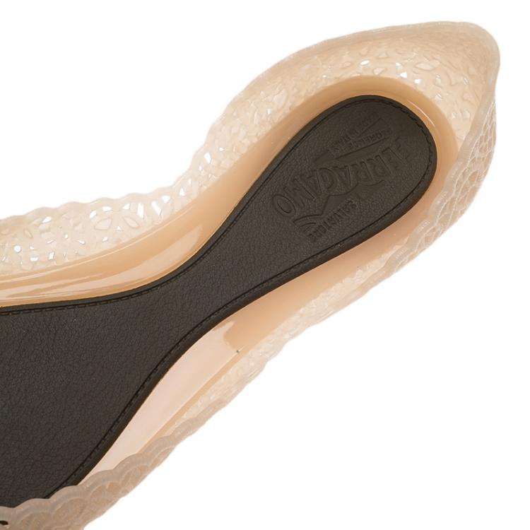 Pre Owned Salvatore Ferragamo Cream Nilly Jelly Bow Ballet Flats Size 40.5