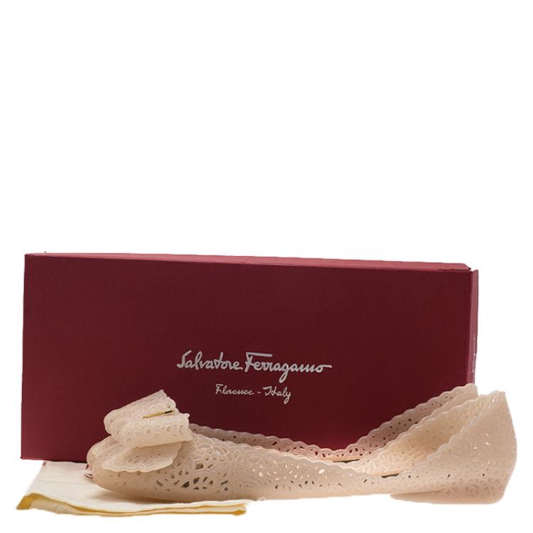 Pre Owned Salvatore Ferragamo Cream Nilly Jelly Bow Ballet Flats Size 40.5