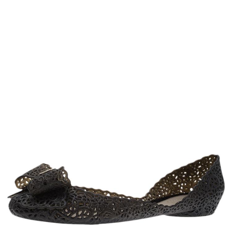 مملوكة مسبقًا Salvatore Ferragamo Black Nilly Jelly Bow Ballet Flats Size 40.5