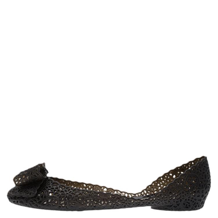 مملوكة مسبقًا Salvatore Ferragamo Black Nilly Jelly Bow Ballet Flats Size 40.5