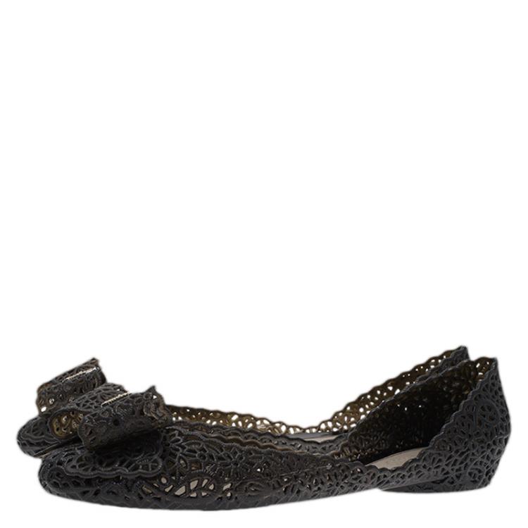 مملوكة مسبقًا Salvatore Ferragamo Black Nilly Jelly Bow Ballet Flats Size 40.5