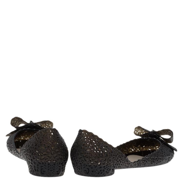 مملوكة مسبقًا Salvatore Ferragamo Black Nilly Jelly Bow Ballet Flats Size 40.5