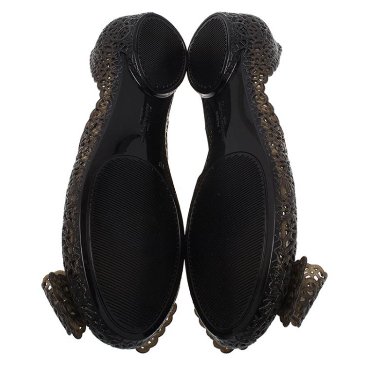 مملوكة مسبقًا Salvatore Ferragamo Black Nilly Jelly Bow Ballet Flats Size 40.5