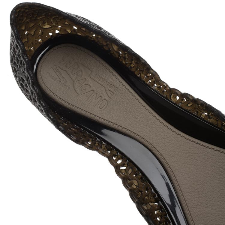 مملوكة مسبقًا Salvatore Ferragamo Black Nilly Jelly Bow Ballet Flats Size 40.5