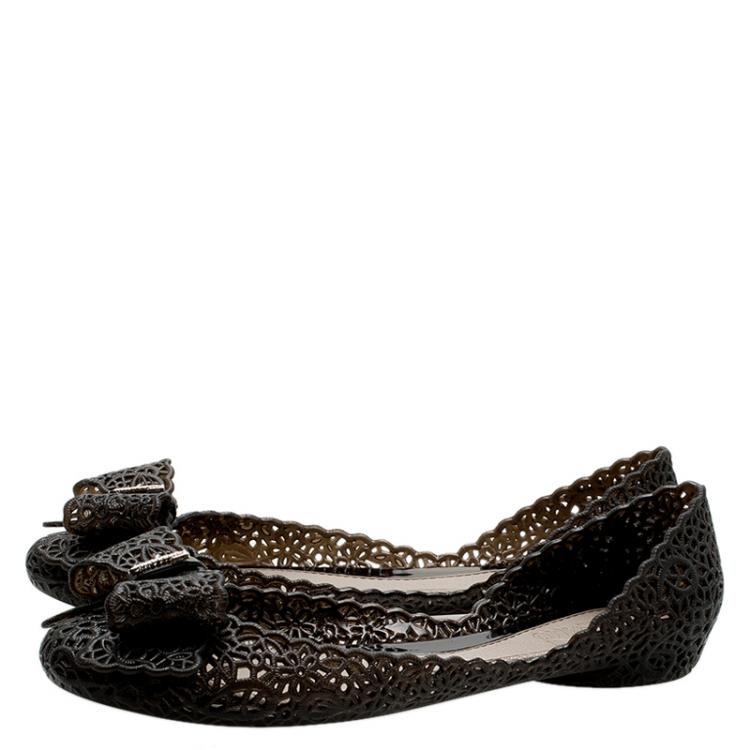 Pre Owned Salvatore Ferragamo Black Nilly Jelly Bow Ballet Flats Size 36.5