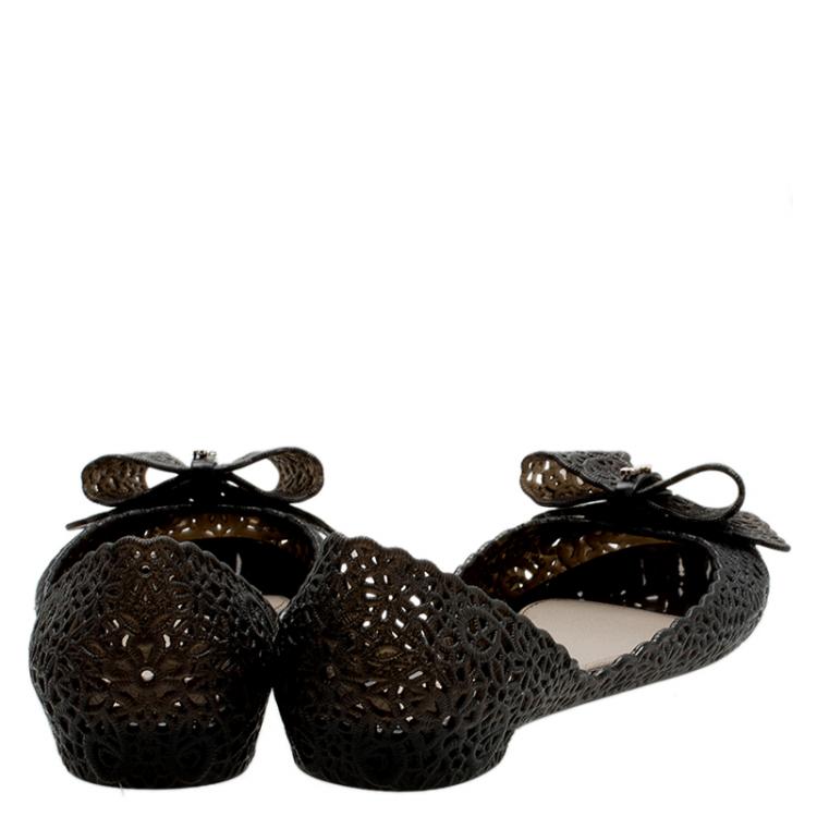 Pre Owned Salvatore Ferragamo Black Nilly Jelly Bow Ballet Flats Size 36.5