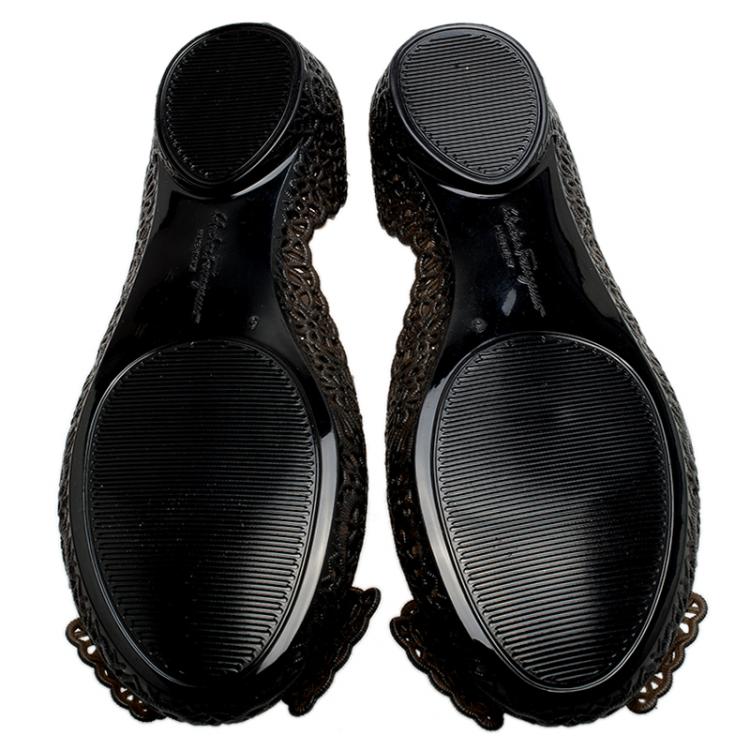 Pre Owned Salvatore Ferragamo Black Nilly Jelly Bow Ballet Flats Size 36.5