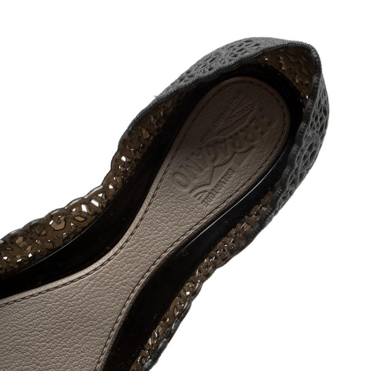 Pre Owned Salvatore Ferragamo Black Nilly Jelly Bow Ballet Flats Size 36.5