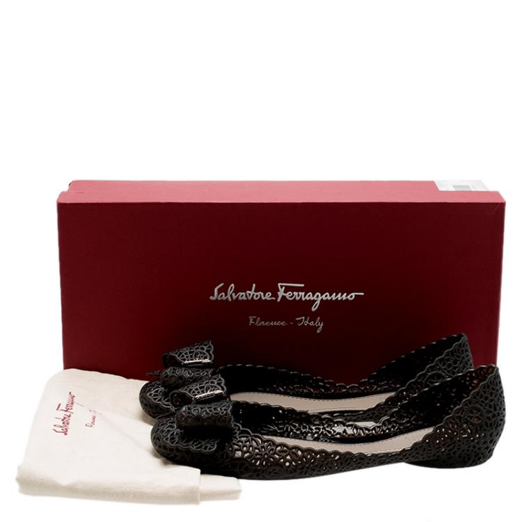 Pre Owned Salvatore Ferragamo Black Nilly Jelly Bow Ballet Flats Size 36.5