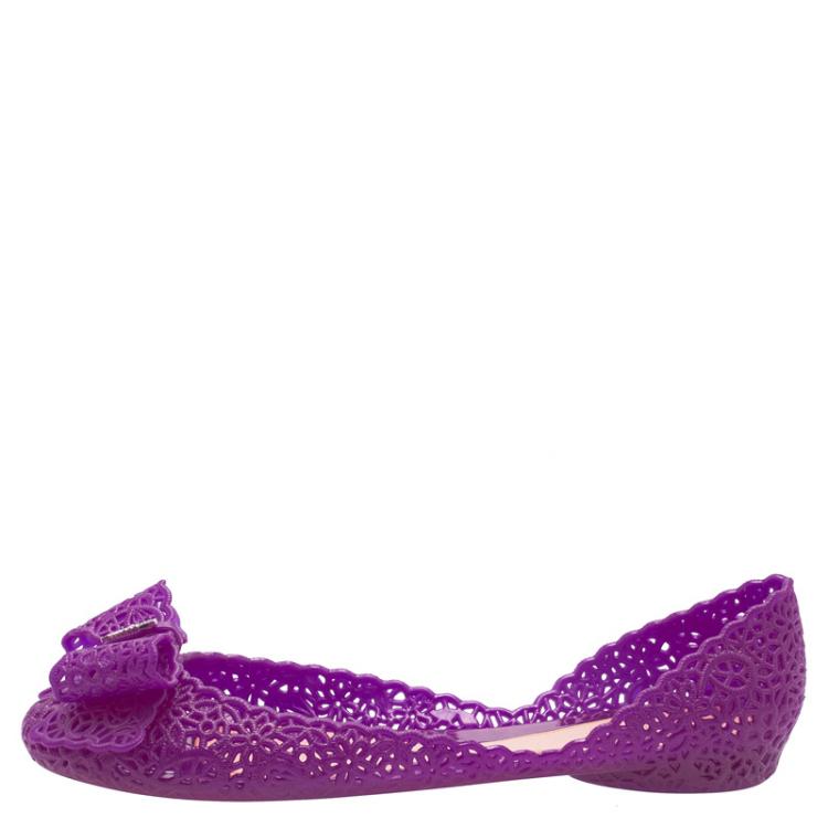 Pre Owned Salvatore Ferragamo Purple Nilly Jelly Bow Ballet Flats Size 40.5