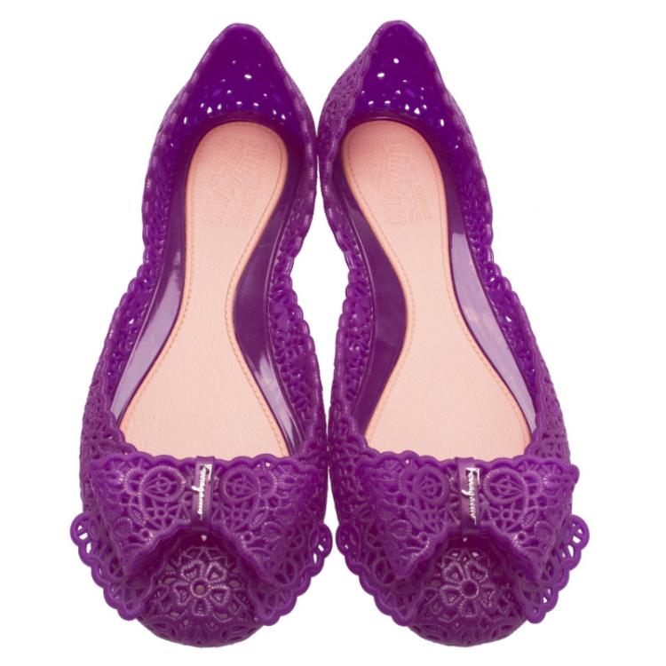 Pre Owned Salvatore Ferragamo Purple Nilly Jelly Bow Ballet Flats Size 40.5