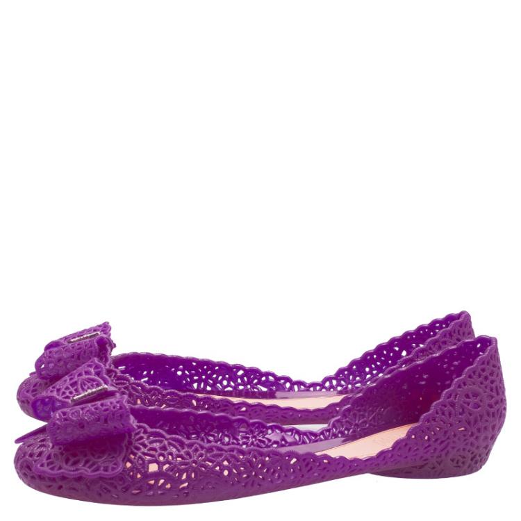 Pre Owned Salvatore Ferragamo Purple Nilly Jelly Bow Ballet Flats Size 40.5