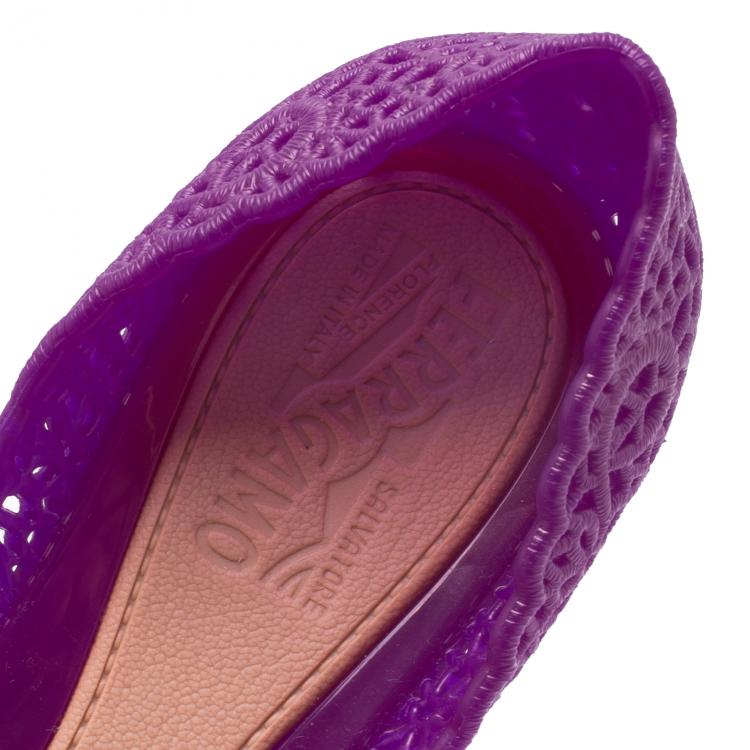 Pre Owned Salvatore Ferragamo Purple Nilly Jelly Bow Ballet Flats Size 40.5