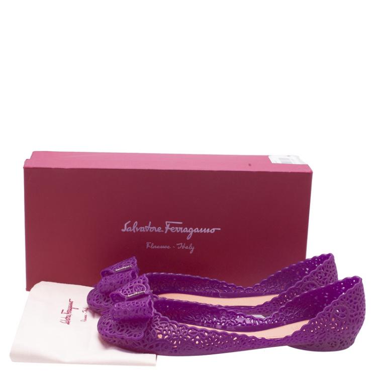Pre Owned Salvatore Ferragamo Purple Nilly Jelly Bow Ballet Flats Size 40.5