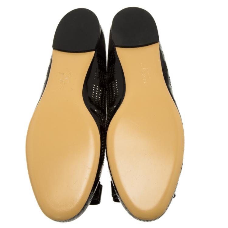 Pre Owned Salvatore Ferragamo Black Patent Perforated Leather Varina Ballet Flats Size 41