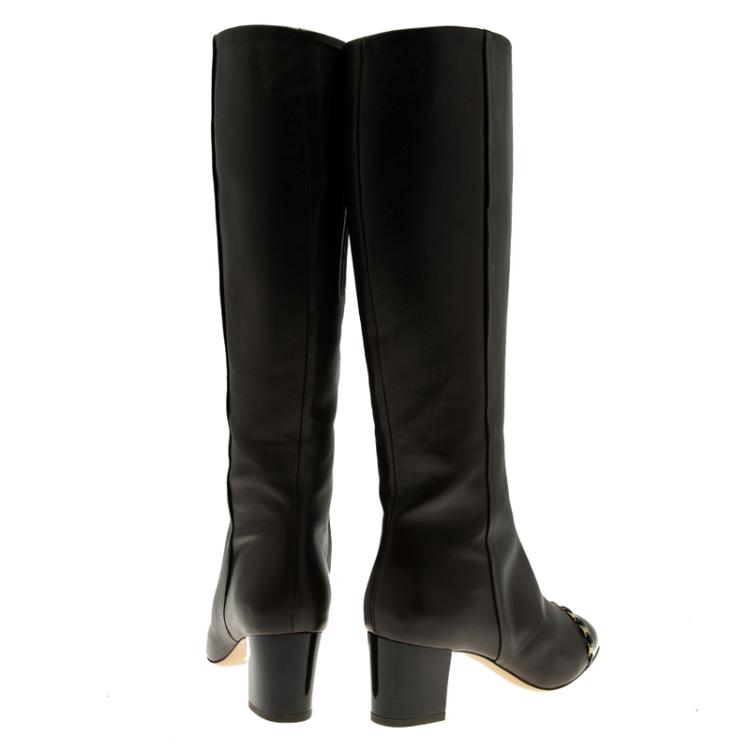Pre Owned Salvatore Ferragamo Brown Leather Cap Toe Nanni Knee Boots Size 38.5