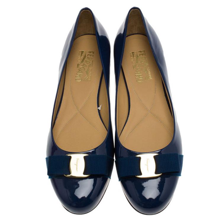 Pre Owned Salvatore Ferragamo Blue Patent Varina Ballet Flats Size 41