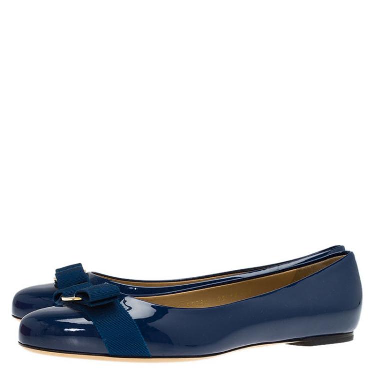 Pre Owned Salvatore Ferragamo Blue Patent Varina Ballet Flats Size 41