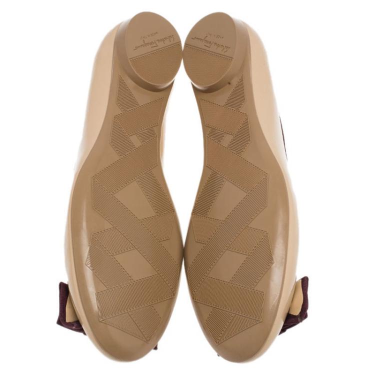 Pre Owned Salvatore Ferragamo Beige and Purple Leather My Knot Ballet Flats Size 40 
