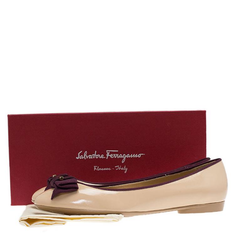 Pre Owned Salvatore Ferragamo Beige and Purple Leather My Knot Ballet Flats Size 40 