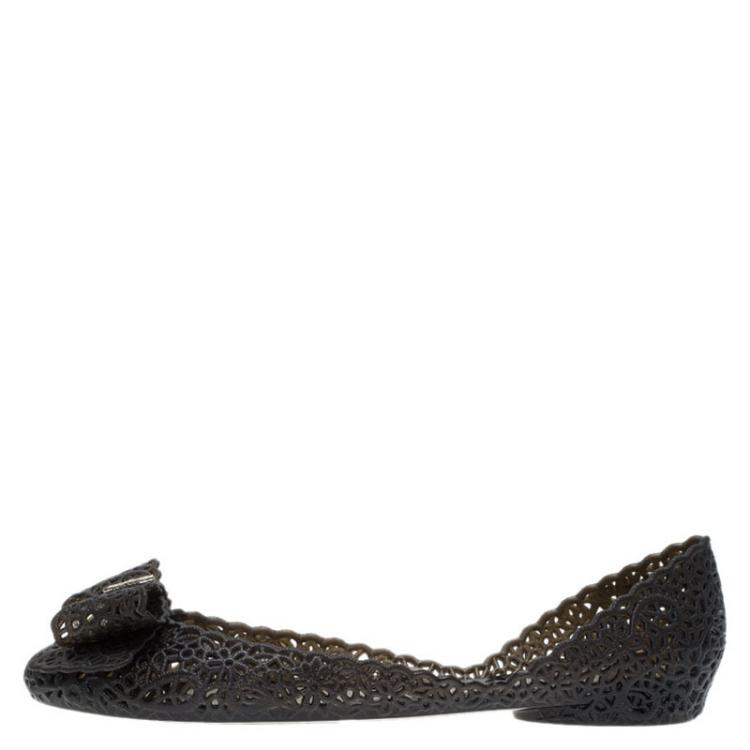 Pre Owned Salvatore Ferragamo Black Nilly Jelly Bow Ballet Flats Size 40.5